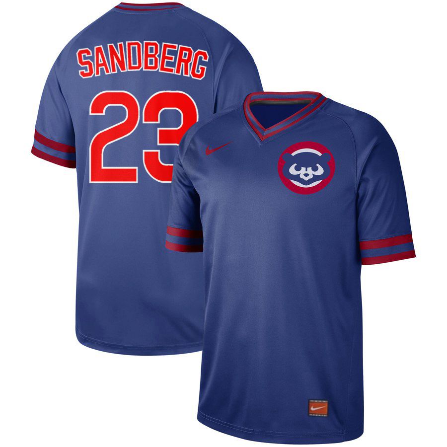 Men Chicago Cubs #23 Sandberg Blue Nike Cooperstown Collection Legend V-Neck MLB Jersey